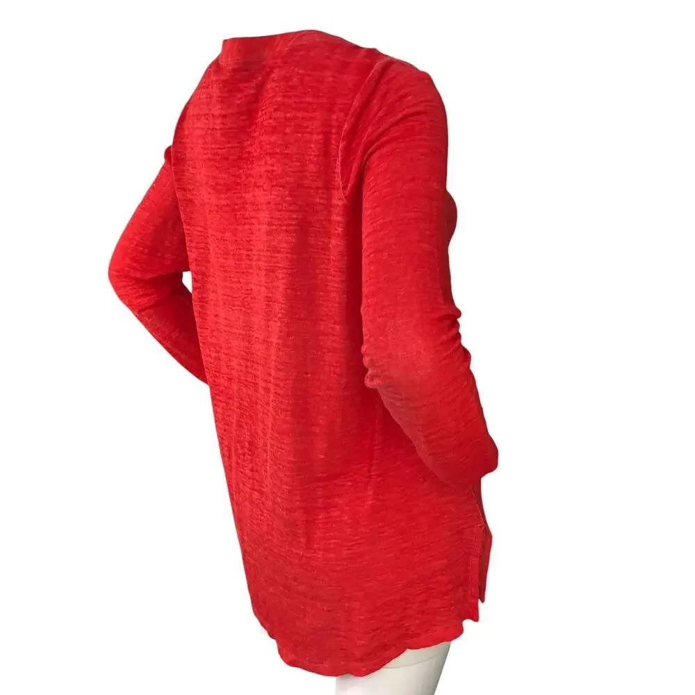 Chicos Womens Size 0 US S Linen Slplit Neck Tunic Top Soft Knit Garment Dyed Red